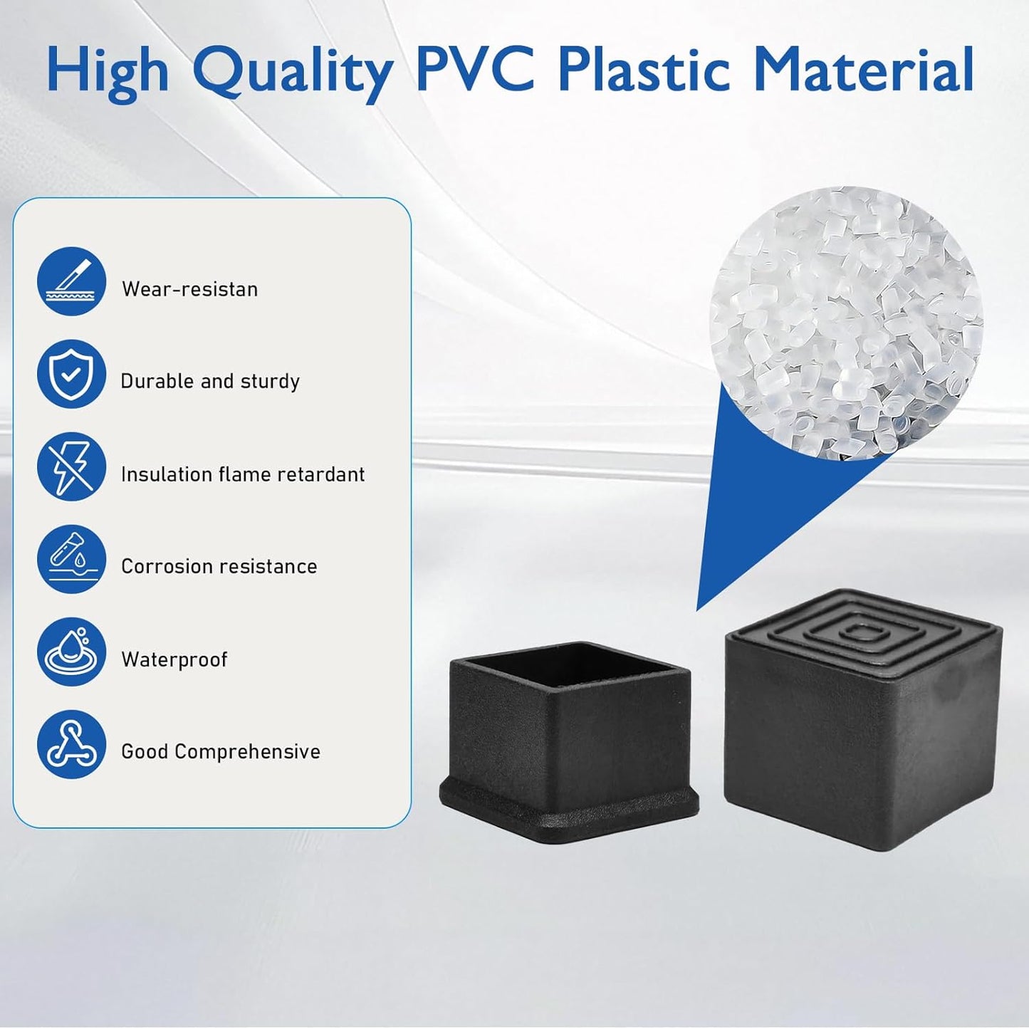 4 Pcs 1-3/4" x 1-3/4" Square Rubber Chair Leg Caps, PVC Table Leg Covers, Flexible & Anti-Slip Furniture Leg End Caps, Chair Leg Floor Protectors for Bar Stool Leg Patio Indoor, Black