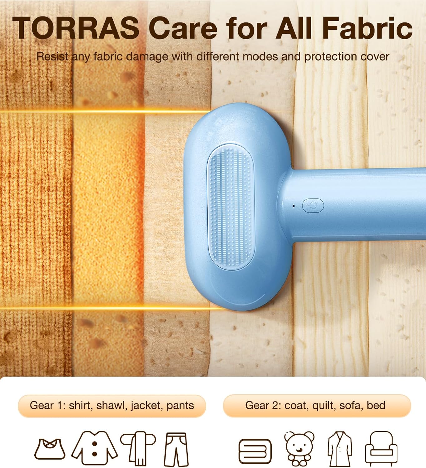 TORRAS Dual-Head Fabric Shaver, Longest Durability & 50ml Large Capacity Rechargeable Lint Removers to Remove Pills, 6-Leaf Blades Defuzzer, Electric Shaver for Clothes Couch Furniture, Sky Blue