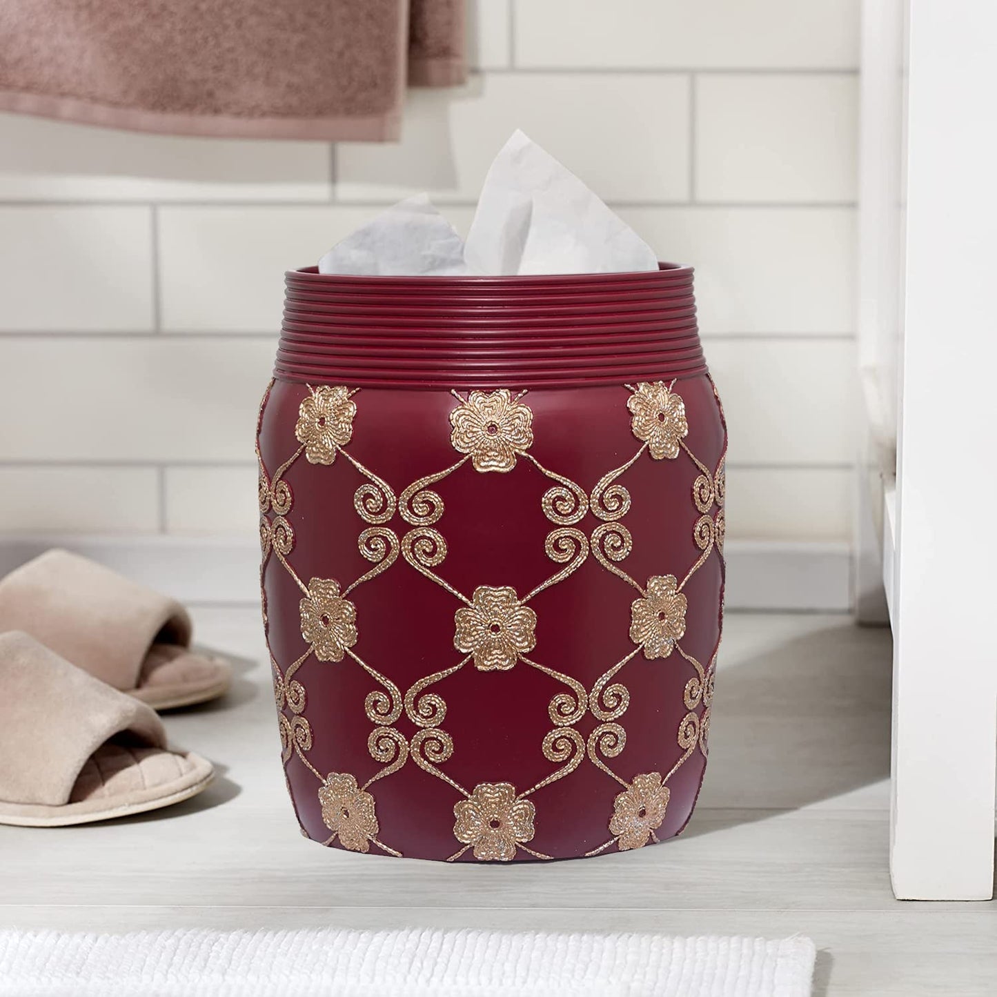 Zahari Home Decorative Trash Can for Bathroom, Office & Bedroom - 2.1 Gallons Stylish & Small Trash Can for Dorms, Desktop & Restroom - Chic Waste Basket for Compact Spaces, Elegant Rose