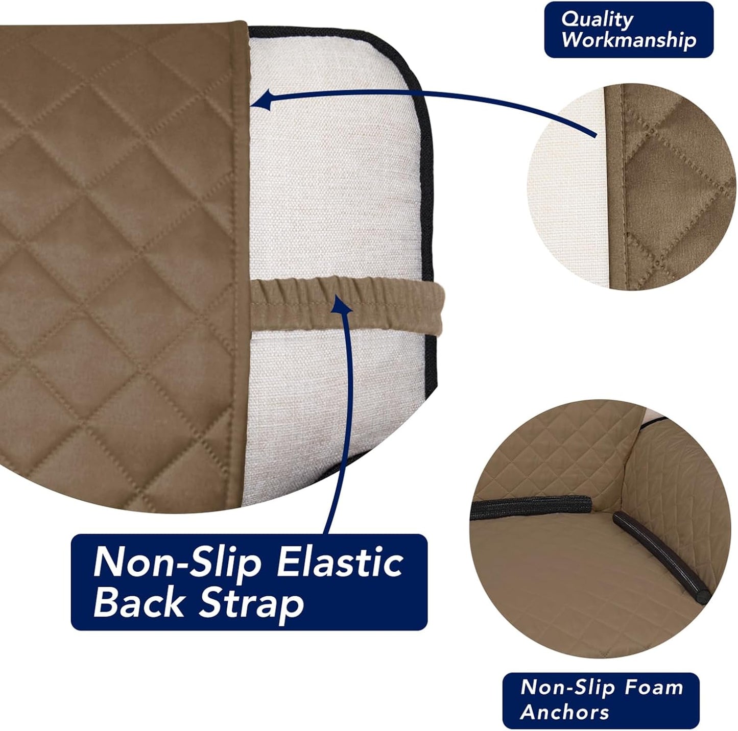 PureFit Reversible Quilted Sofa Cover, Water Resistant Slipcover Furniture Protector, Washable Couch Cover with Non Slip and Elastic Straps for Kids, Dogs, Pets (Oversized Loveseat, Camel/Ivory)