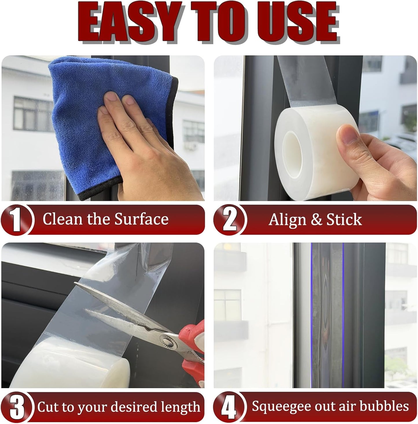 Window Weather Sealing Tape 2 in x 105 FT Weather Stripping Weatherproof Draft Stopper Clear Window Insulation Tape for Doors Windows Garages RVs Energy Saving Kit (2 in x 105 Feet)