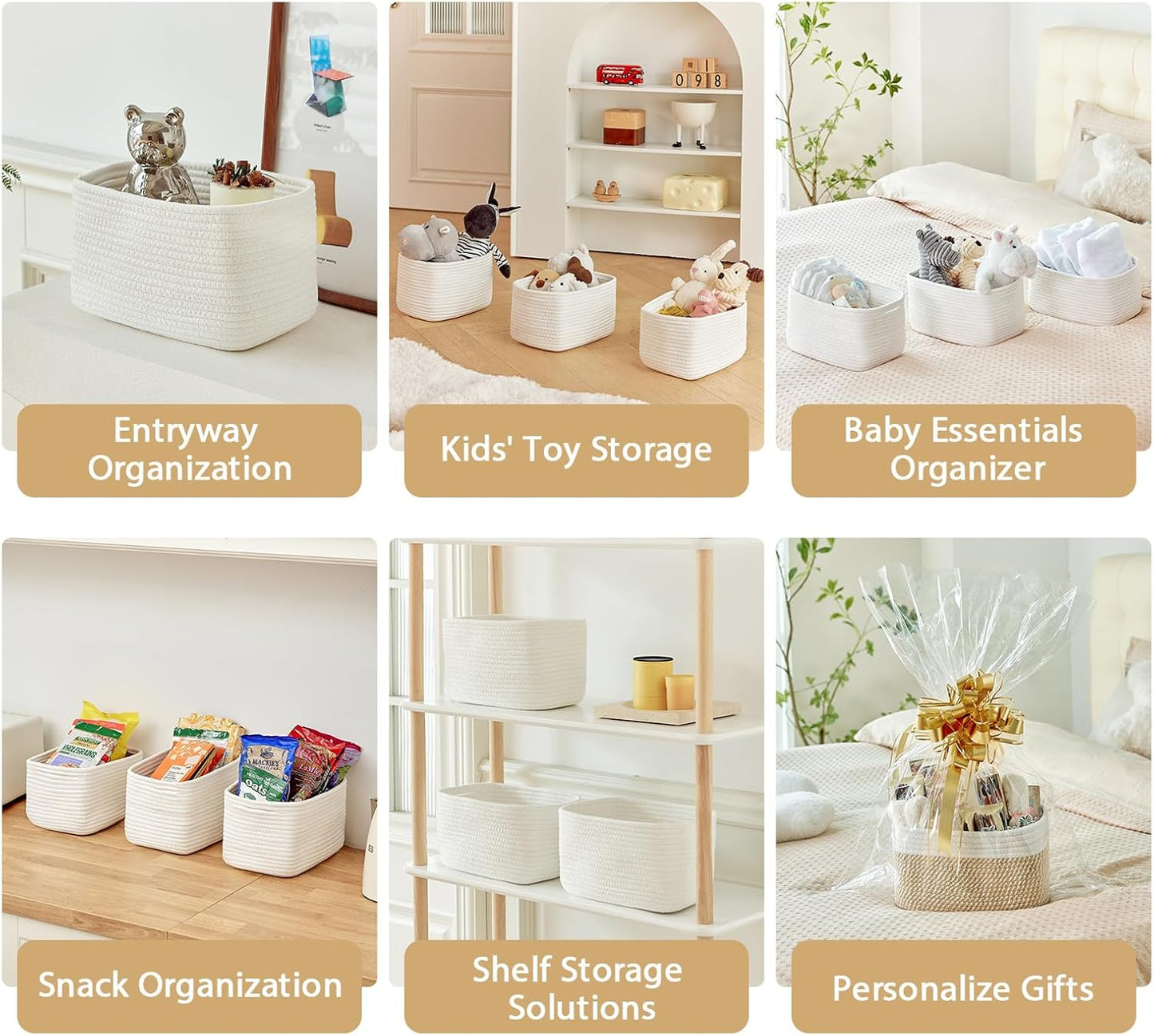 Small Cotton Rope Basket – Storage Bin for Organizing (10.6" x 6.7" x 6.7"), Bathroom Storage Basket for Shelf, Counter & Closet（White）