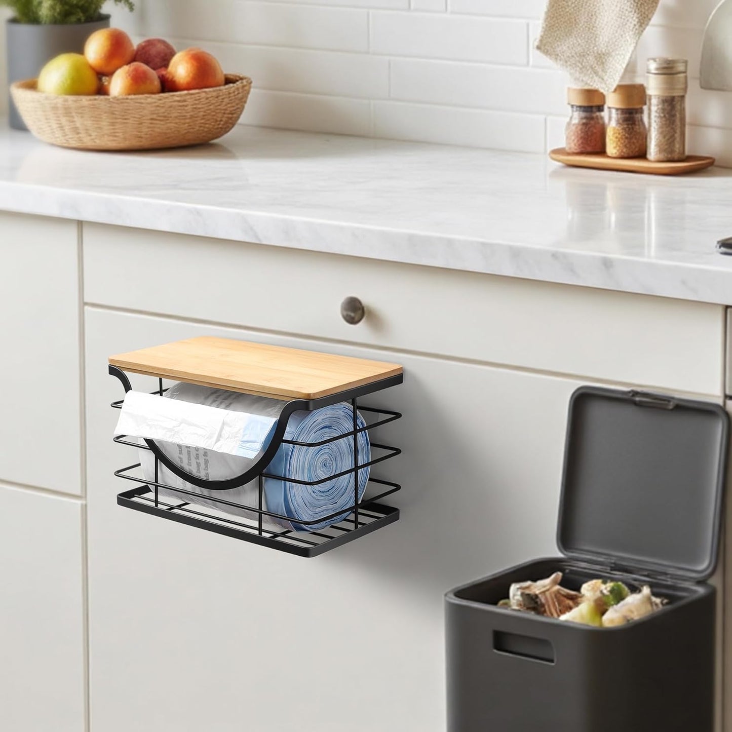 Extra Large Trash Bag Holder Under Sink Stackable Kitchen Storage with Lid, Garbage Bag Dispenser Roll Holder, Wall Mounted Trash Bag Container, Laundry Room Organization Storage