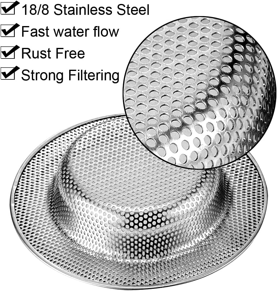 Kitchen Sink Strainer, 2-Pack Sink Strainer Basket with Handle, 4.5" Diameter, Stainless Steel, Rust Free and Dishwasher Safe