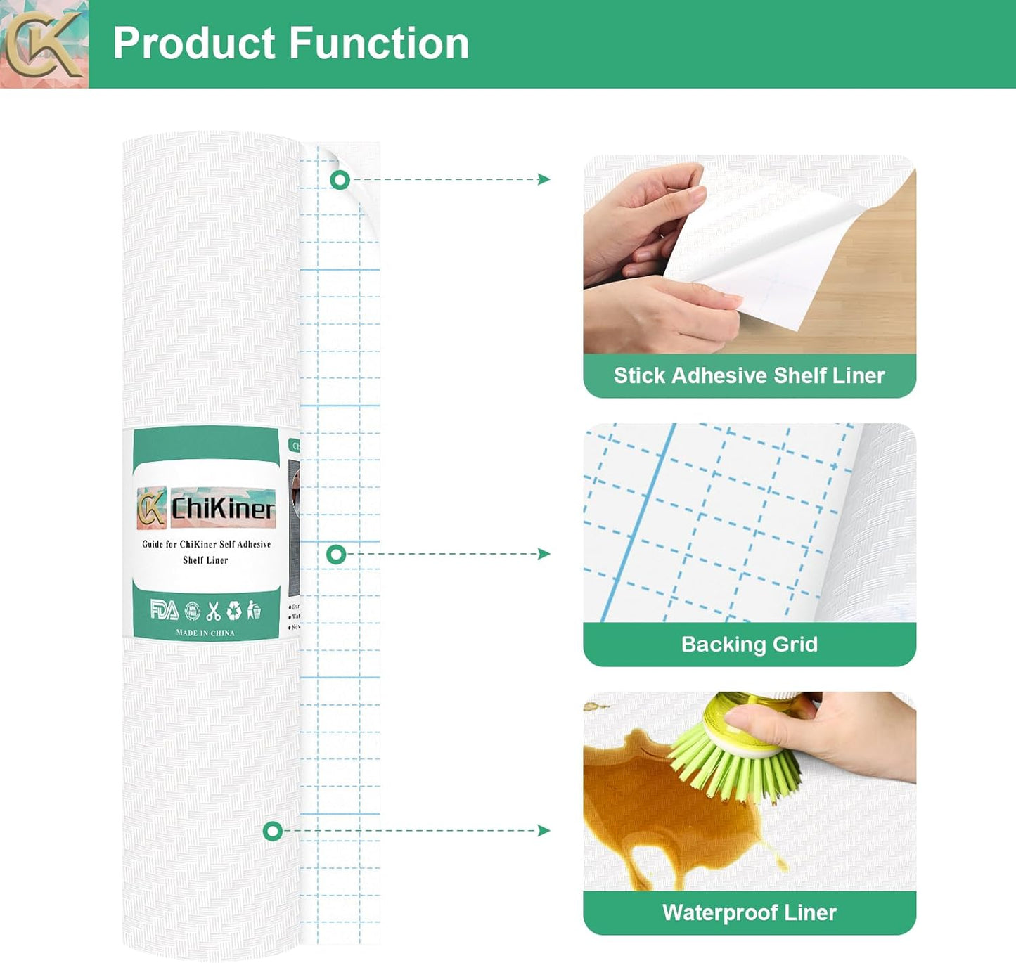 Self-Adhesive Shelf Liner Kitchen Liner, Waterproof Backed Paper Easy Peel and Stick Contact Liner Without Residue for Decor Your Desk Surface, Kitchen Countertops (White, 11.8 x 59 inches)