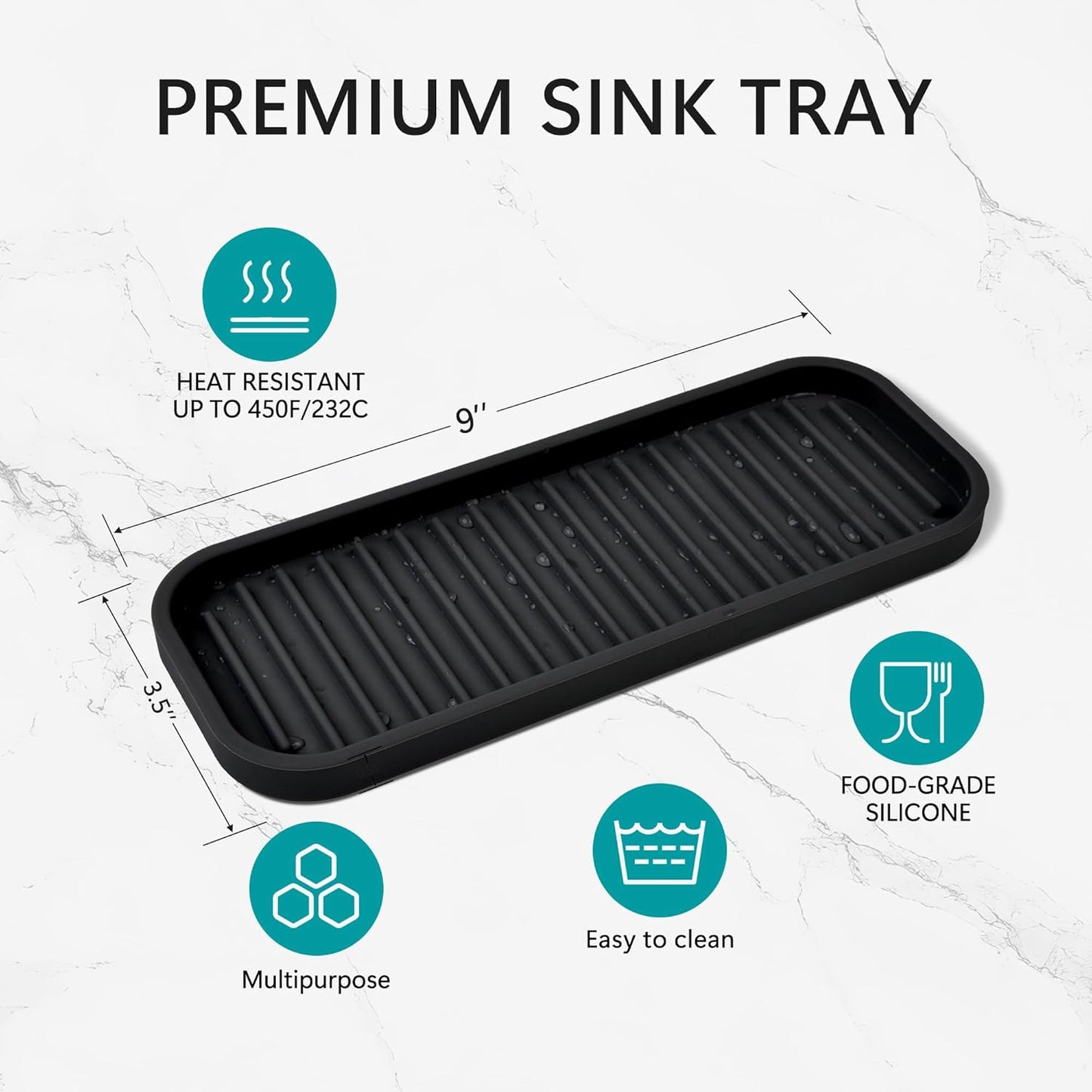 Silicone Sponge Holder Kitchen Sink Organizer Tray Dish Caddy Soap Dispenser, Scrubber Spoon Holder, Dishwashing Accessories (Black, 2 Pack)