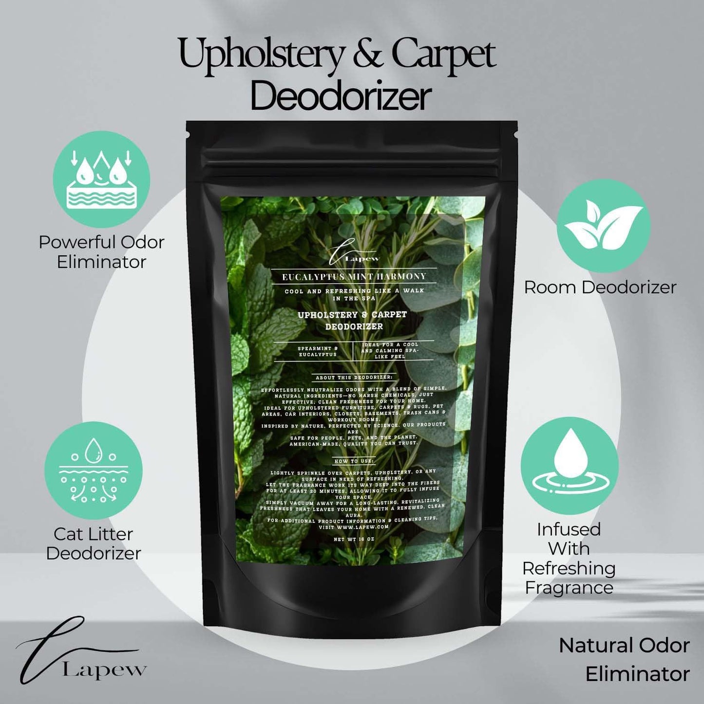 Eucalyptus Mint Harmony Carpet Freshener Powder: Powerful Odor Eliminator for Home, Upholstery Deodorizer, Carpet Deodorizer, Pet Urine, Cat Litter Box - Eucalyptus Spearmint Fragrance