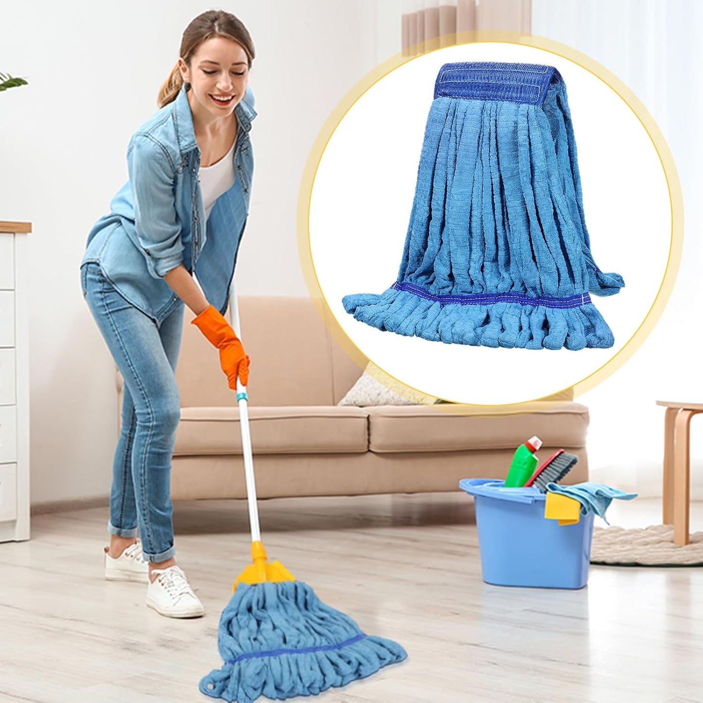 Lallisa 4 Pcs Commercial Mop Head Replacement Tube Microfiber Industrial Looped End Mop Heads Refill for Floor Cleaning for Home Commercial Industrial Use(Medium,Blue)