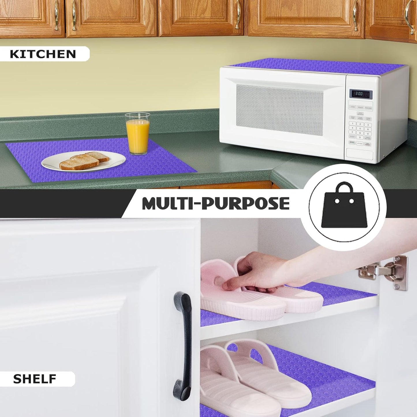 8Pcs Refrigerator Liners, Washable Fridge Liner Mats Covers Pads for Glass Shelf Cupboard Cabinet Drawer Home Kitchen Accessories Organization (Purple)