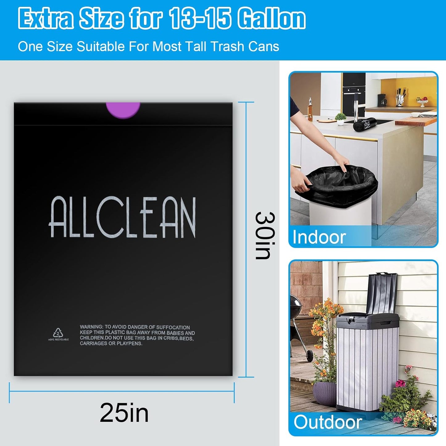 Trash Bags 15 Gallon Tall Kitchen Drawstring Garbage Bags,Fit 13-15 Gal Bins,Extra Strong&Leak-Proof,Unscented&Recyclable Trash Can Liners for Home Office Industrial Bathroom Garden Lawn(Black)