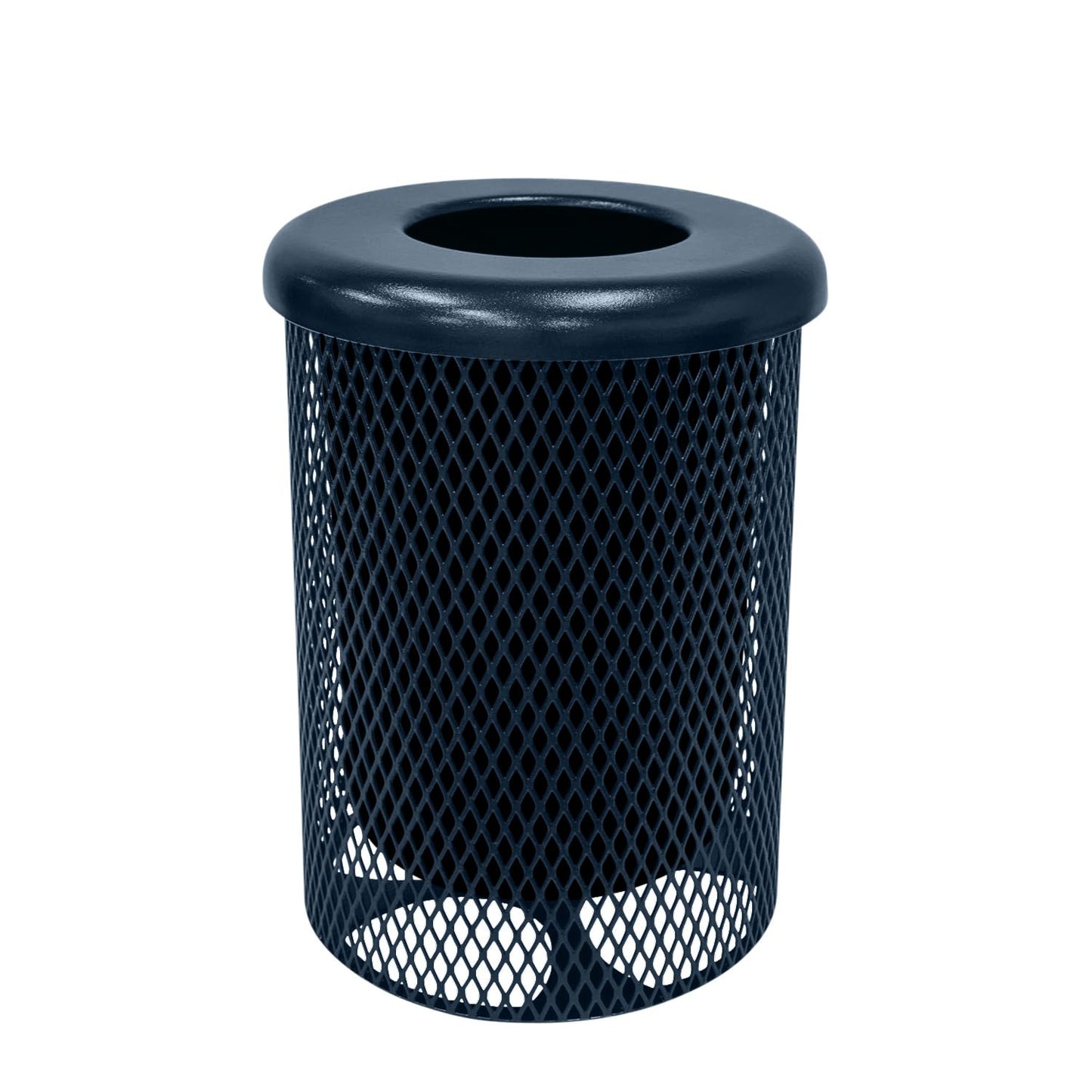 COATEDOUTDOORFURNITURE RFT-DBL Heavy Duty 32 Gallon Round Trash Receptacle, Liner Included, Dark Blue with Flat Top, Made in America