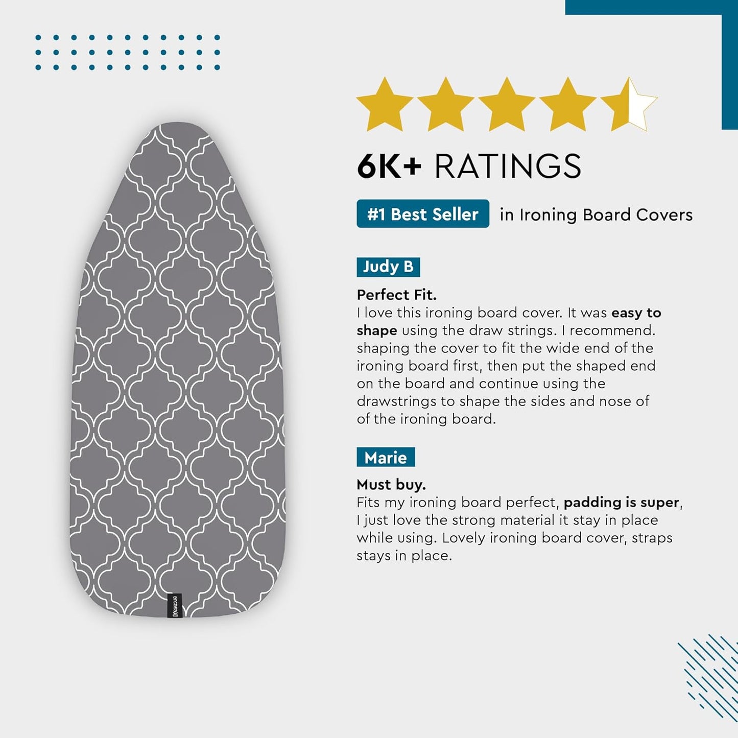 Encasa XO Ironing Board Cover and Pad 42"x14" - Thick 3mm Felt Padding, Drawstring Tightening & Lock, Easy Fit, Scorch & Stain Resistant, Fits Medium Ironing Board - Aztec