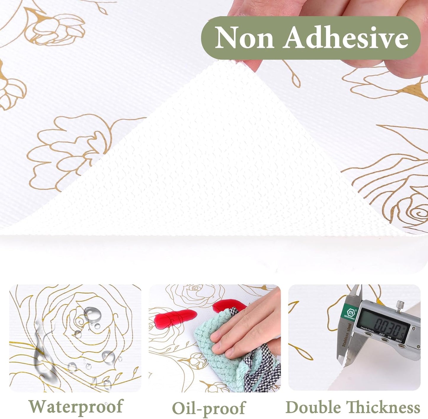 Shelf Liners for Kitchen Cabinets Non Adhesive Drawer Liner 23.6in x 20FT Gold Floral Thickened Shelf Liner Paper Strong Non-Slip Easy to Clean for Tool Box Refrigerator