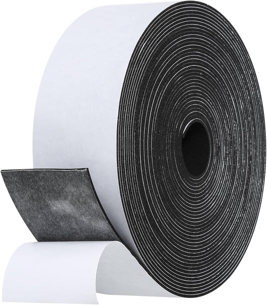 Weather Stripping Door Seal Strip- 2 Inch X 1/16 Inch X 32Feet, Strong Adhesive, Lightproof, Soundproof, Weatherproof Foam Tape Insulation for Sliding Door, Front Door Frame, Windows- Black