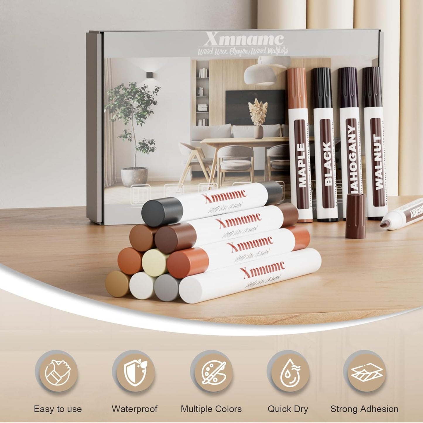 Wood Furniture Repair Kit - Set of 21 Furniture Markers Wood Filler Sticks Wood Scratch Repair Kit Remove Any Scratches, Scuffs, Cracks and Nail Holes on Furniture, Floors, Doors, Cabinets, Tables