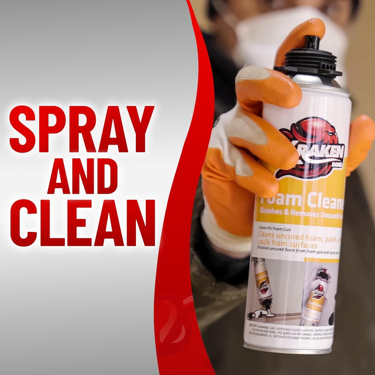 Kraken Bond Spray Foam Gun Cleaner - (24x12.3oz) Polyurethane Insulation Cleaner Spray, Dissolves Uncured Expanding Foam Cleaner Spray for Extended Tool Durability - 24 Pack