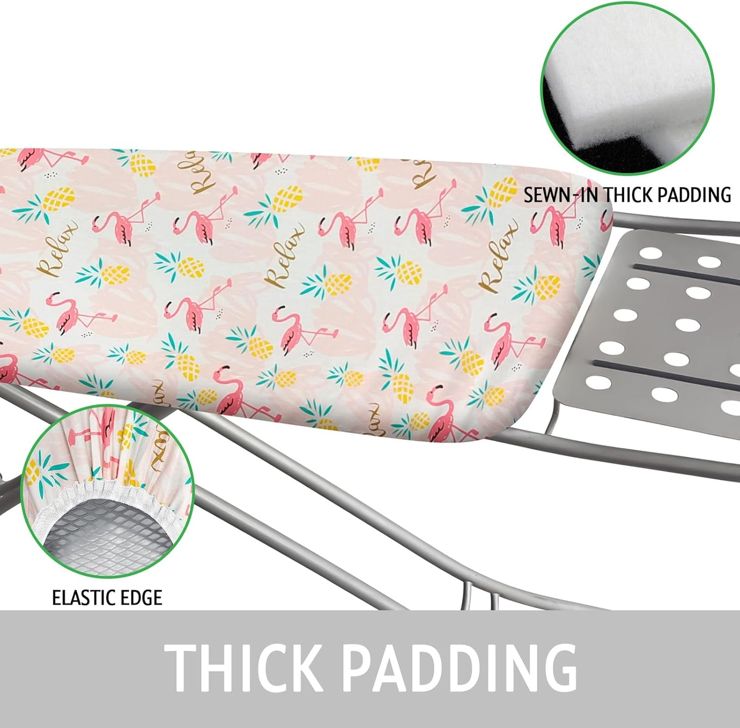 Ironing Board Cover and Pad 15x54 Inch Standard Ironing Board Cover with Elastic Edge and Hook and Loop Fasteners Scorch and Stain Resistant Cotton Ironing Covers with Thick Padding