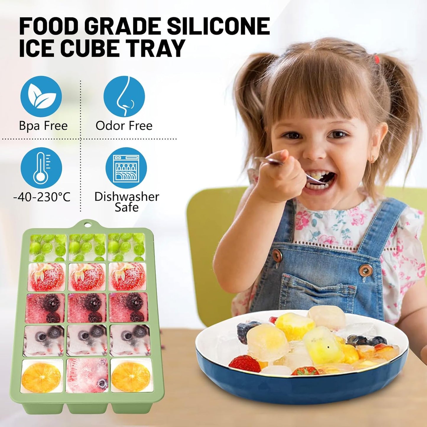 Silicone Ice Cube Trays 3Packs, Easy Release Ice Cube Molds with Lid, Freezer Stackable Ice Maker for Whiskey, Baby Food, BPA Free (3, Blue+Green+Yellow)