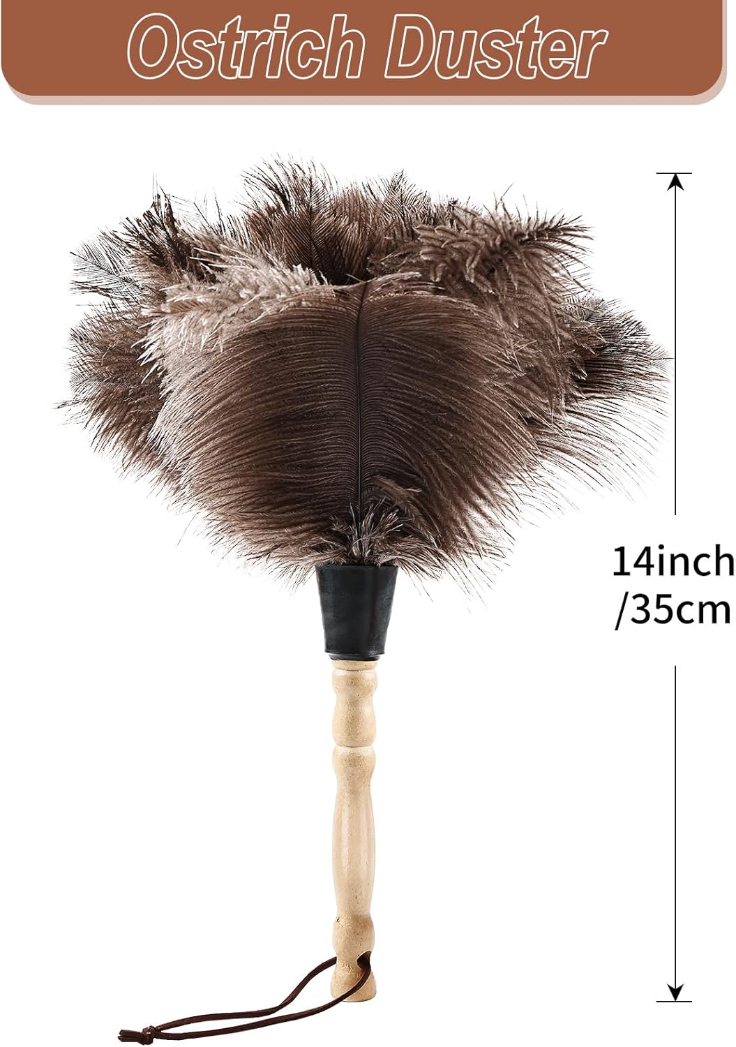 Ostrich Feather Duster 14" Natural Handheld Reusable Feathers Dusters with Wooden Handle for Cleaning Supplies Home Car Office