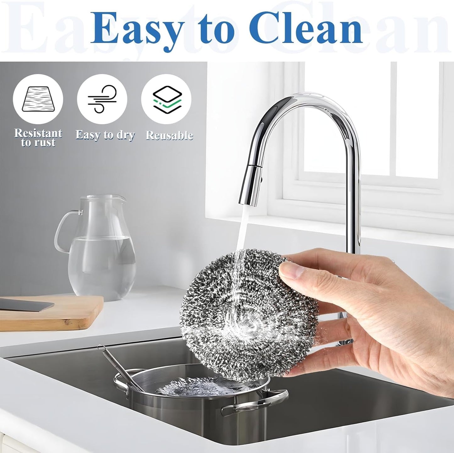 40 Pcs Stainless Steel Scrubber Bulk, Heavy Duty Steel Wool Scrubber 40 Gram, Large Metal Sponge Wire Scouring Pad for Tough Cleaning Kitchen Cookware, Removing Rust Dirty