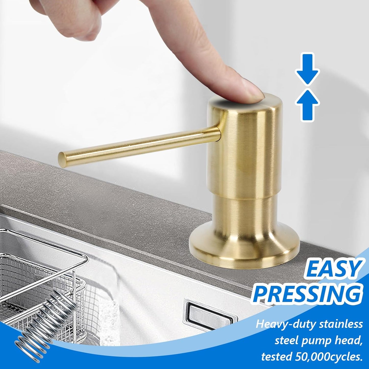 Soap Dispenser for Kitchen Sink Built in Sink Soap Dispenser, Countertop Soap Dispenser with 500ML/18OZ Bottle Refill from Sink Soap Dispenser(Gold)
