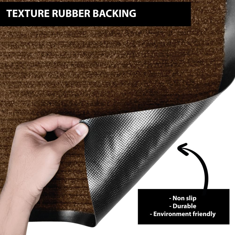 UNIMAT Traffic Guard Door Mat, 3´x 5´, Heavy Duty Waterproof Doormat, Stain and Fade Resistant Welcome Mats, Durable Rubber Backing, Low Pro le Entryway Rug, Shoe and Boot Scraper, Brown