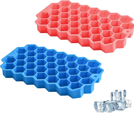 2 Pack Ice Cube Tray,Silicone Ice Trays for Whiskey,Cocktail,Coffee,Freezer,Chilled Drinks(Pink and Blue)