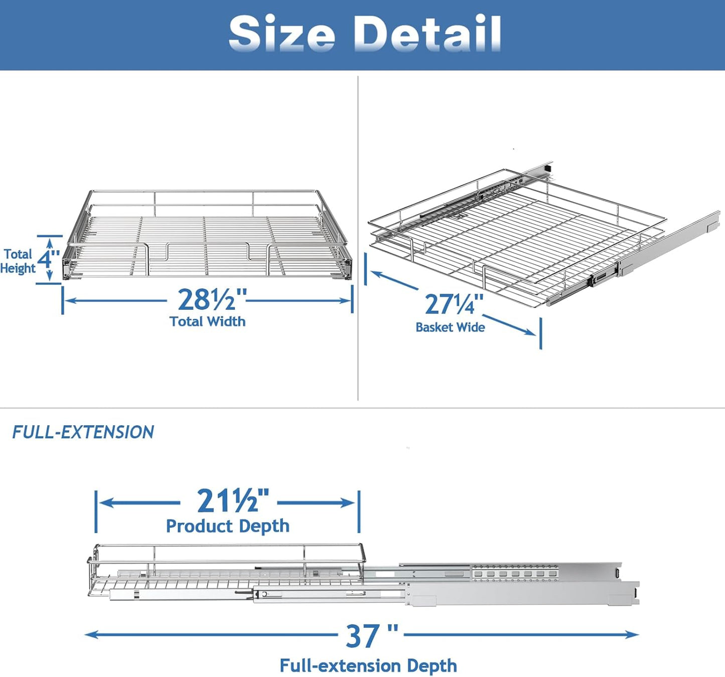 Pull Out Cabinet Organizer 28½" W x 21½" D, Heavy Duty Cabinet Pull Out Shelves, Slide Out Drawers Organization for Kitchen Cabinets Bathroom
