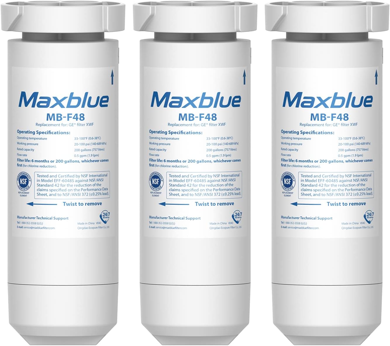 Maxblue XWF Replacement for GE® XWF, WR17X30702, NSF Certified Refrigerator Water Filter, 3 Filters (Not XWFE®)