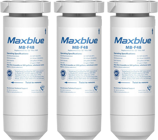 Maxblue XWF Replacement for GE® XWF, WR17X30702, NSF Certified Refrigerator Water Filter, 3 Filters (Not XWFE®)