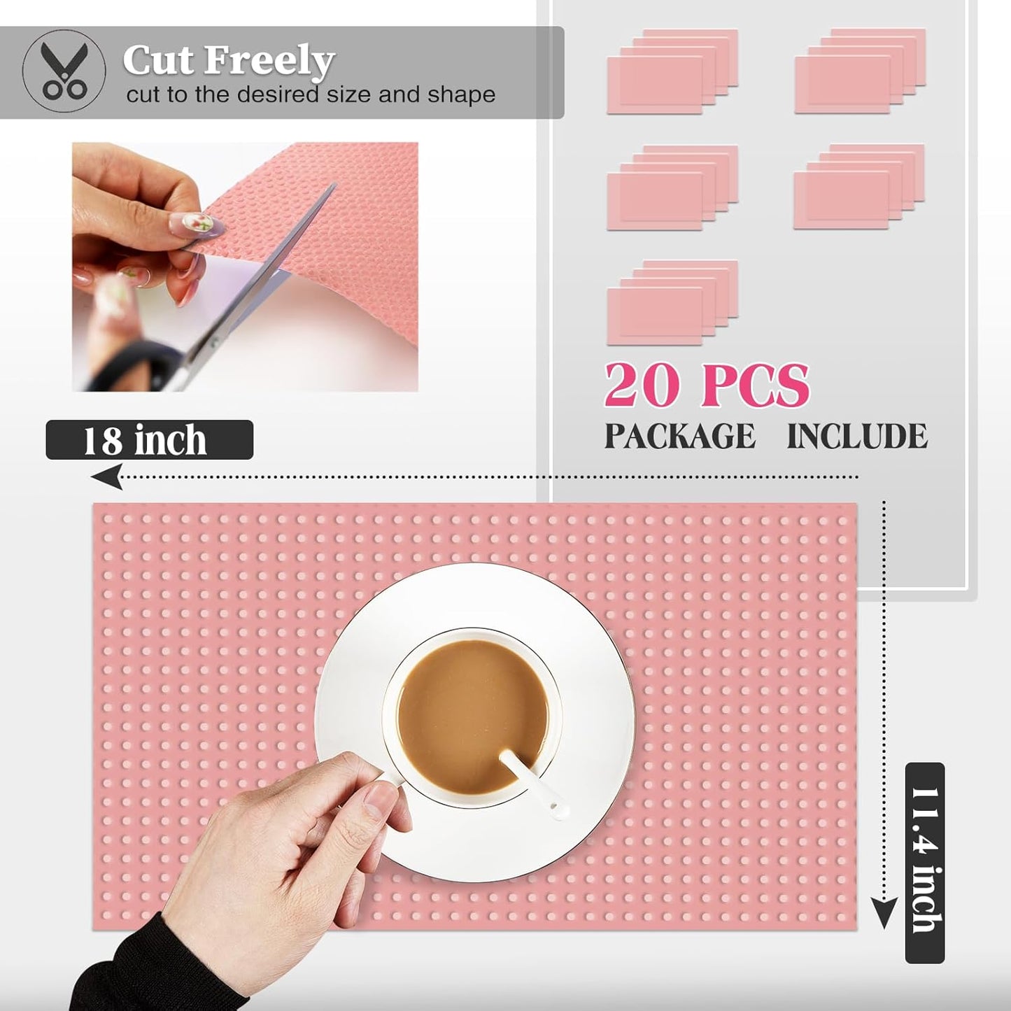 20Pcs Refrigerator Liners, Washable Fridge Liner Shelf Mats Refrigerator Pads for Cupboard Cabinet Drawer Home Kitchen Accessories Organization (Pink)