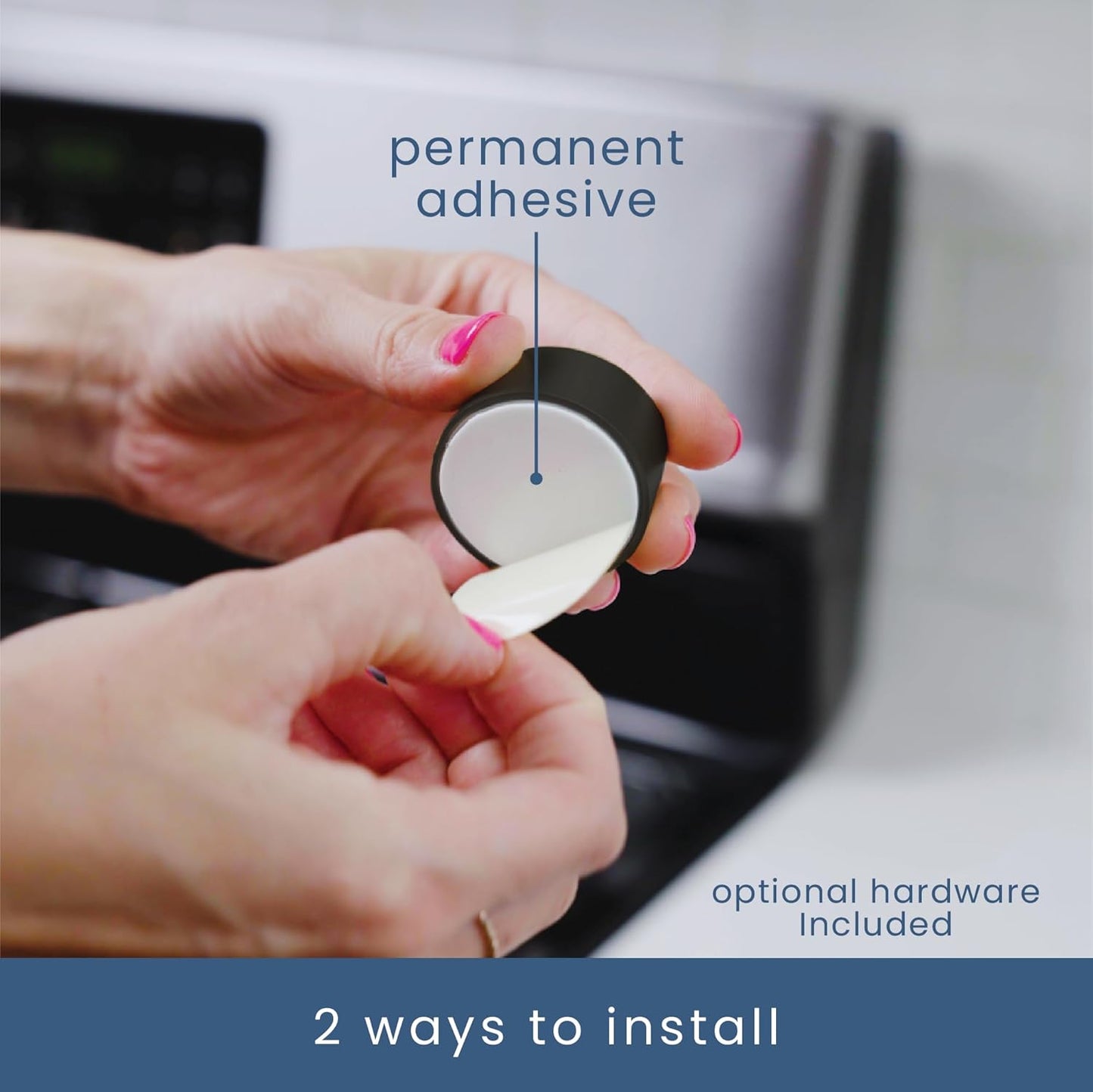 S&T INC. Round Adhesive Push Towel Hooks for Kitchen, Hand and Dish Towels, Matte Black, 4 Pack