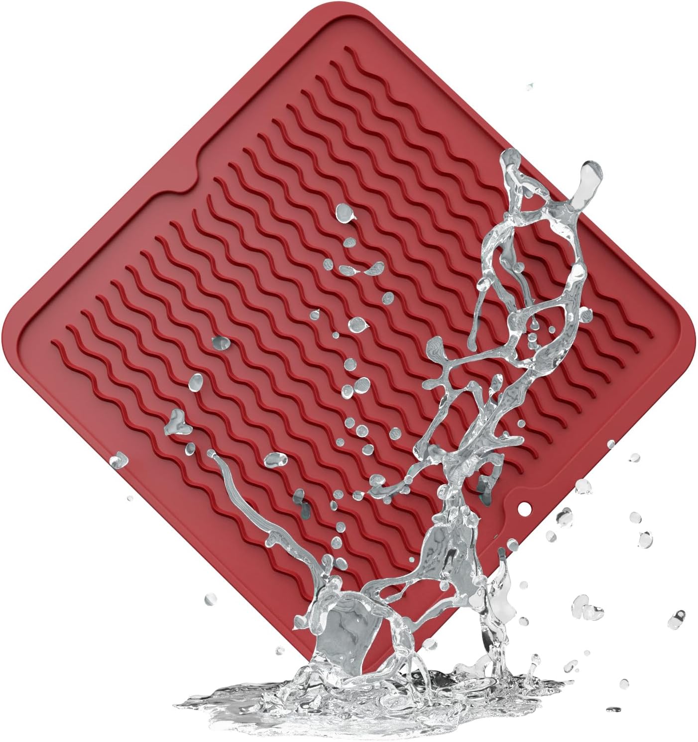 ZLR Silicone Dish Drying Mat for Kitchen Counter, Eco-Friendly Fast Dry Dish Mat, Easy Clean Multi Usage Drying Matt, Heat Resistant Trivet, 12" x 12" Middle, Lave Red