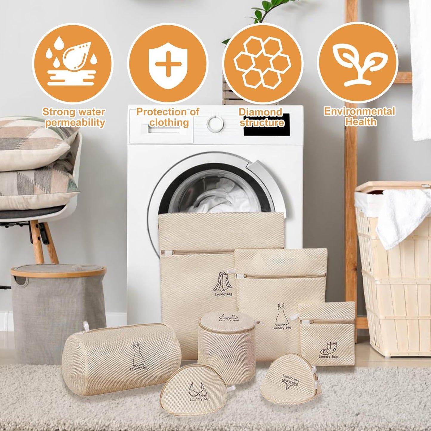 Mesh Laundry Wash Bags Set,7 Piece Set of Laundry Bags with Automatic Zipper, Suitable for Women's Underwear Bags, Women'S Shirts, Skirts, Stockings, Bras