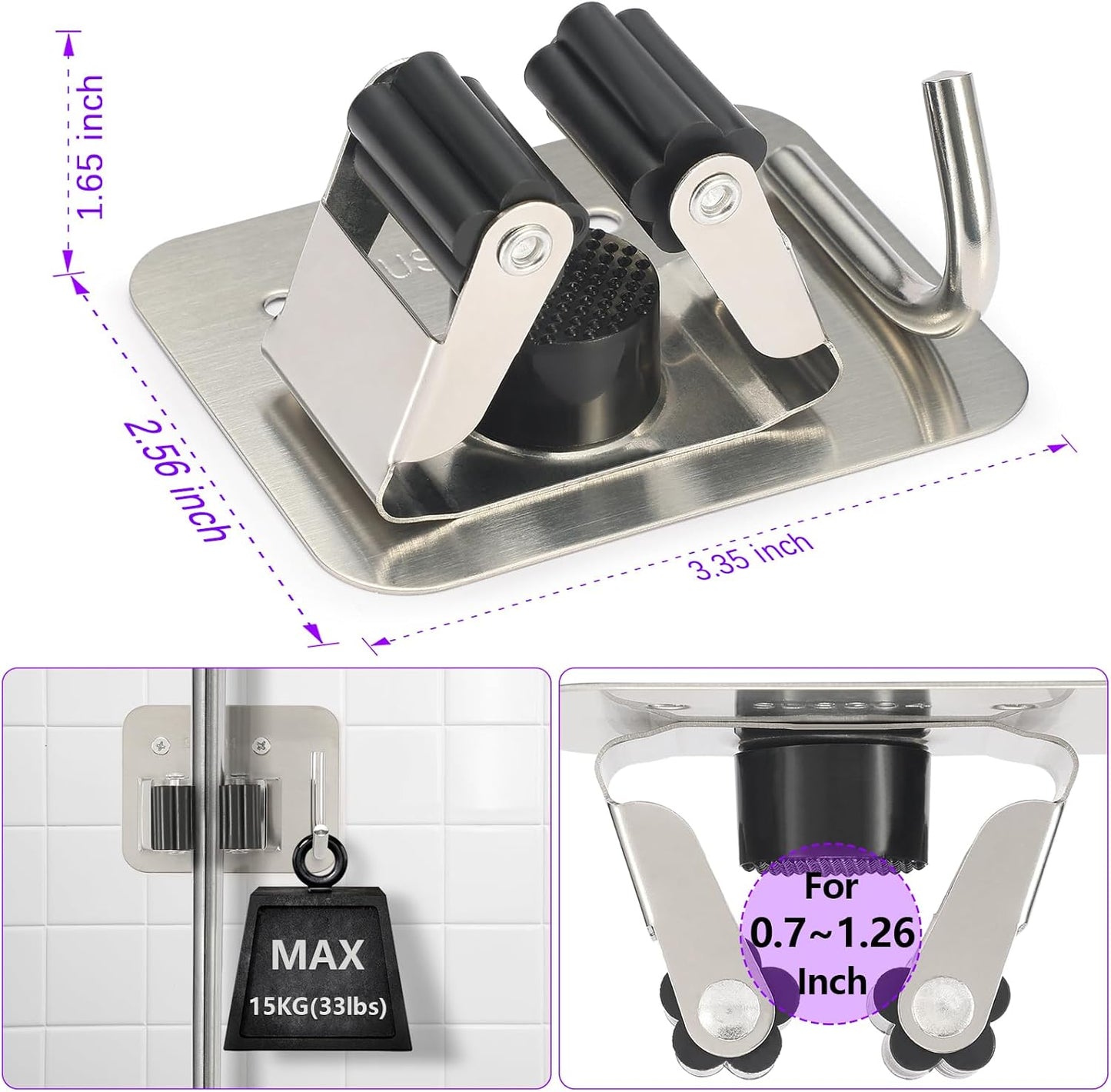 Broom Holder Wall Mount Screw Drilling, Sturdy Heavy Duty Stainless Steel Mop Gripper Rack Perforated, Perfect for Laundry Room Organizer, Fit with Laundry Kitchen Garage Garden Storage System