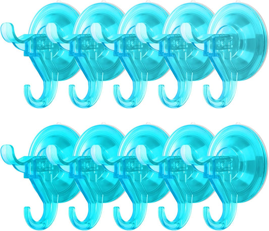 Antimbee Suction Cup Hooks,10 Pack Clear Shower Suction Hooks, Heavy Duty Vacuum Suction Cups, Removable Reusable Bathroom Suction Hook for Window, Tile Wall, Glass Door (Transparent Cyan)