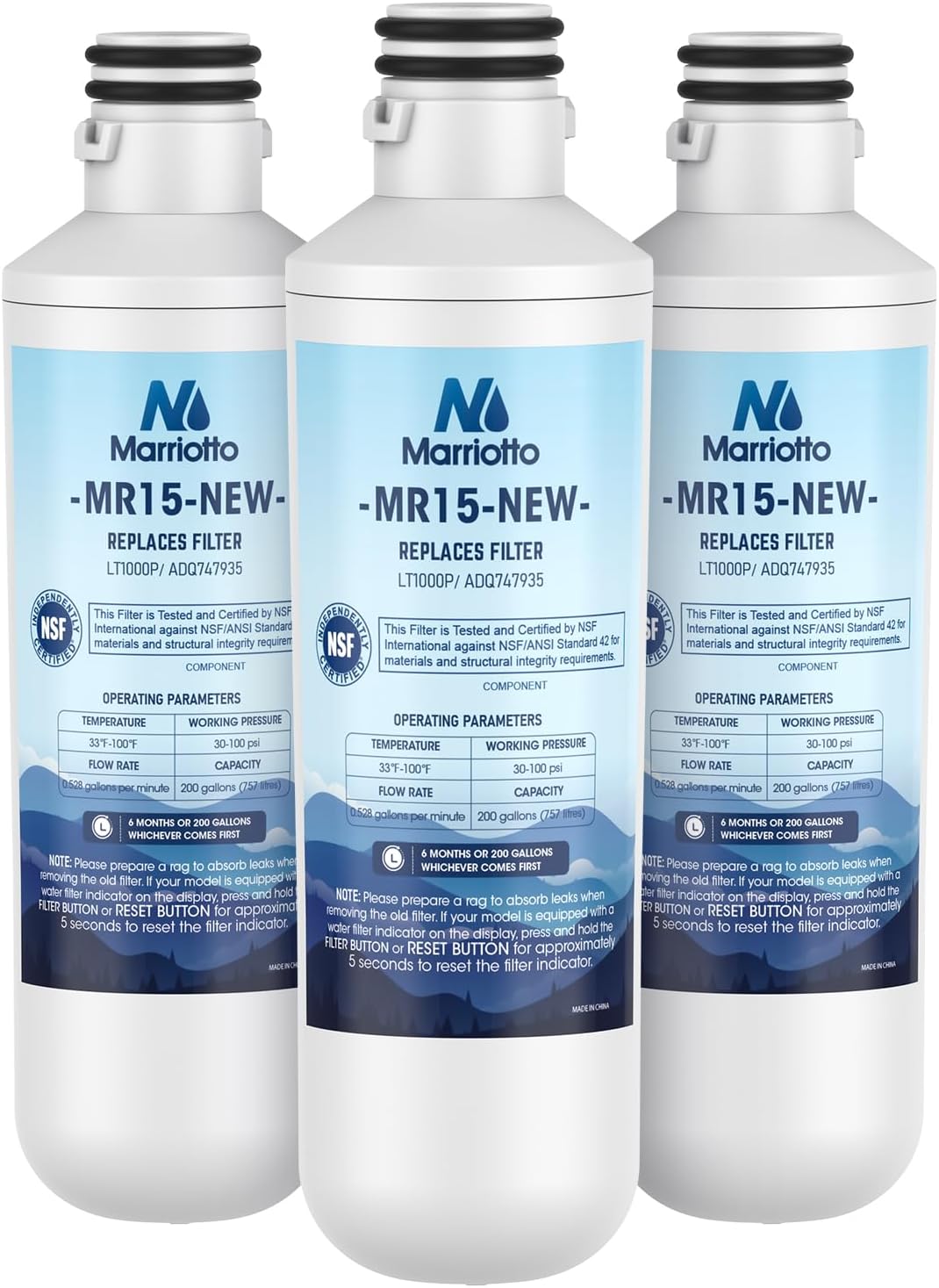 MARRIOTTO LT1000PC Refrigerator Water Filter, Water Filter ADQ747935 Compatible with LT1000PC, LT1000PC/PCS, LT-1000PC, MDJ64844601, ADQ747935, ADQ74793504 Water Filter (3 Pack)