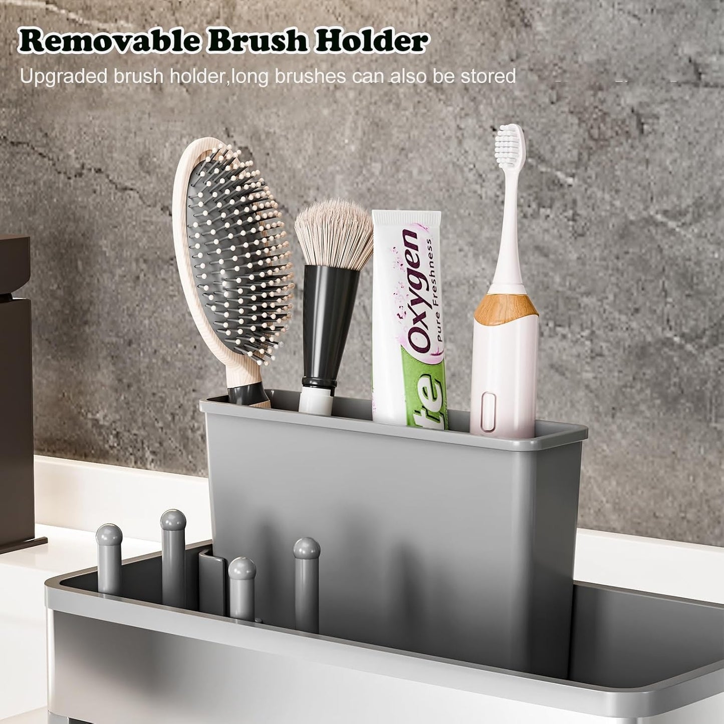 Sponge Holder for Kitchen Sink,Sink Caddy Organizer with Removable Brush Holder,Kitchen Countertop Soap Dispenser Storage with Detachable Towel Rack, Grey