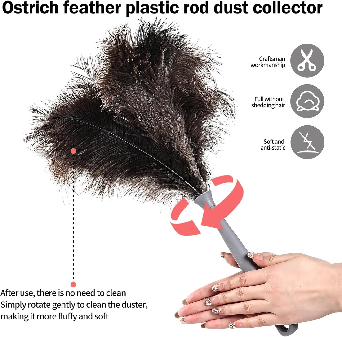 Feather Duster-Genuine Ostrich Feathers,Anti-Static,Reusable Eco-Friendly Handheld Cleaning for Keyboard,Home,Car,Office(17Inch,2Pack)