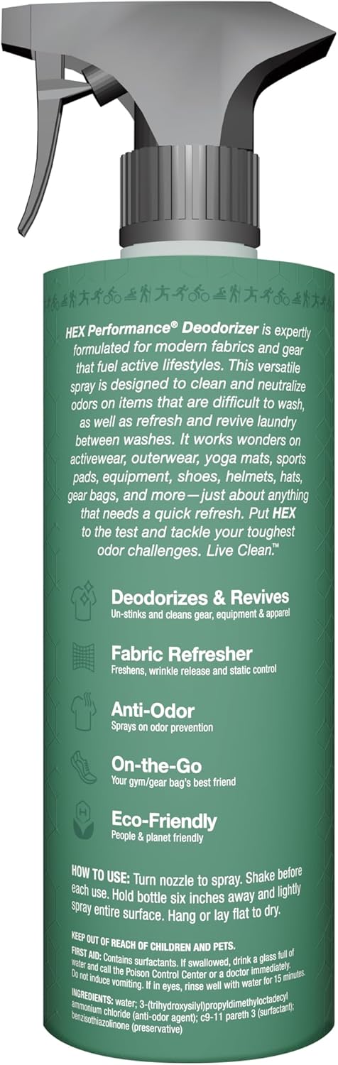 HEX Performance Deodorizing Spray, Fragrance Free, 22oz - Awesome for Shoes, Gear, Activewear & Fabrics, Yoga Mats & Gym Equipment, Carpet, Pets, Odor Eliminator & Fabric Refresher Spray