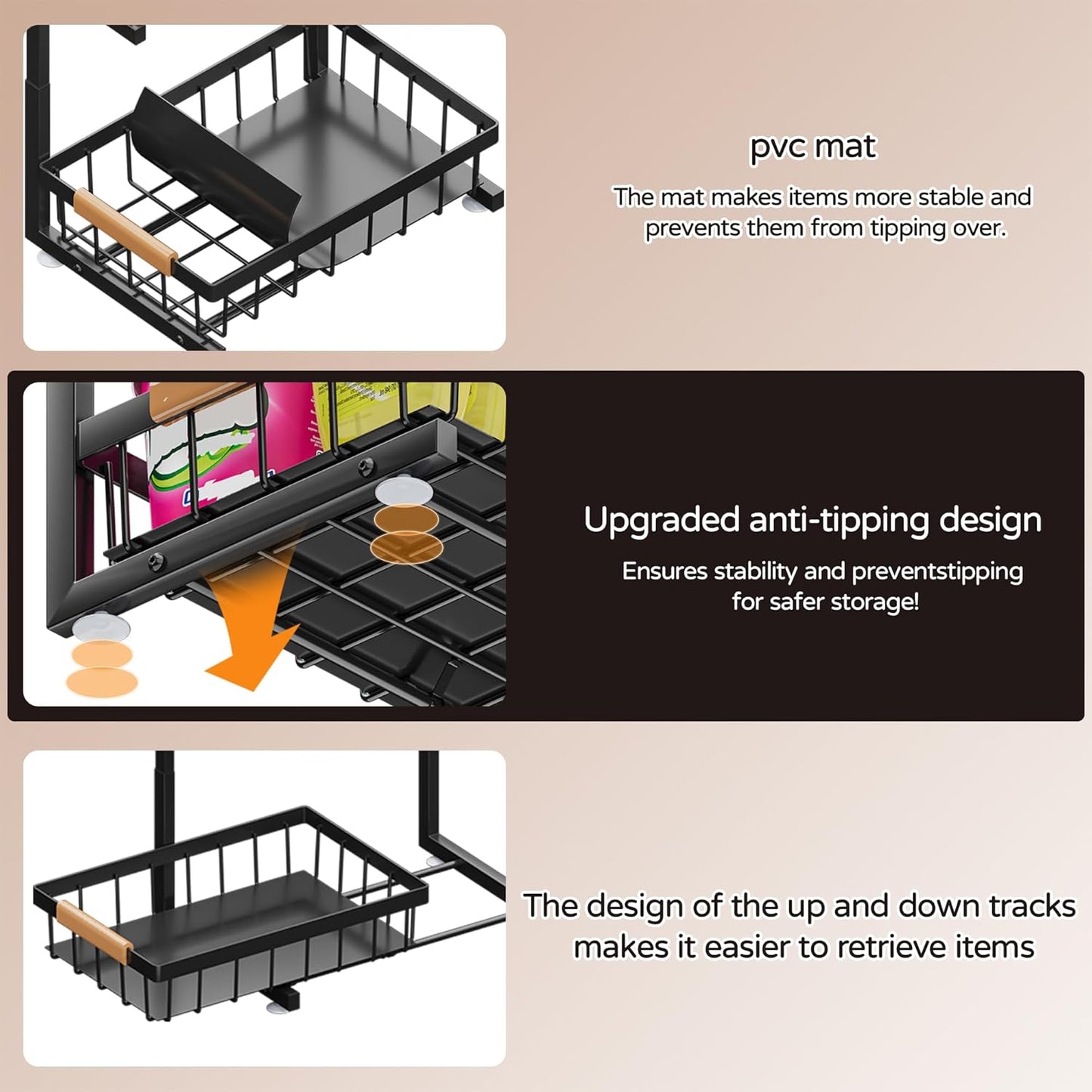 ADBIU Under Sink Organizer, 2 Pack 2 Tier Expandable Height (13.2" - 17.2") Pulling Out Kitchen Bathroom Cabinet Organizers