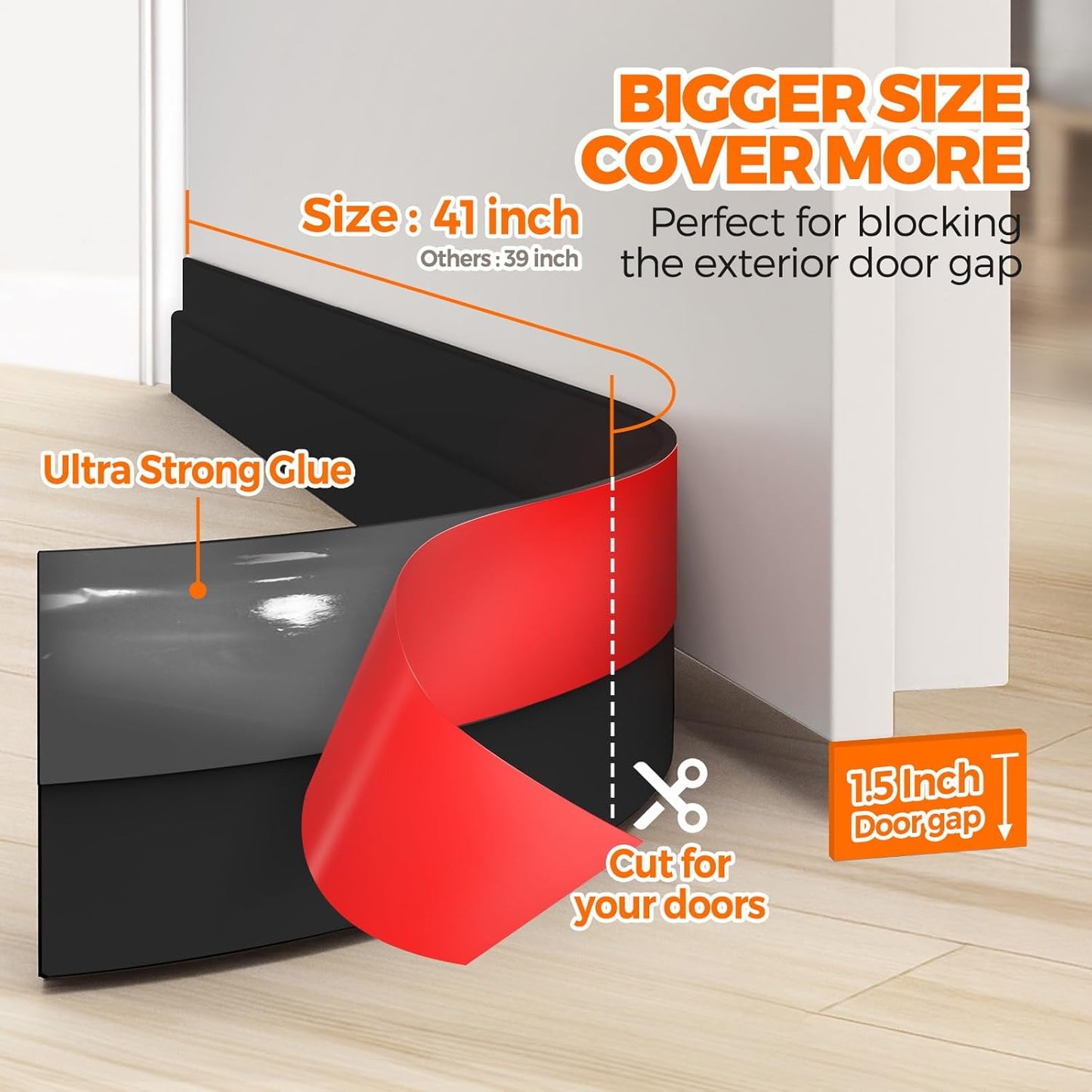 Holikme Door Draft Stopper Under Door Draft Blocker Insulator Doors Sweep Weather Stripping Noise Stopper Strong Adhesive, Black