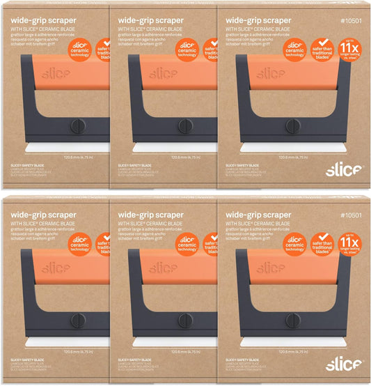 Slice 10501 Wide Scraper, Easy Clean, Ceramic Blade Lasts 11x as Long as Metal, Finger Friendly, Never Rusts, Safety Cap, Short Handle, 6 Pack