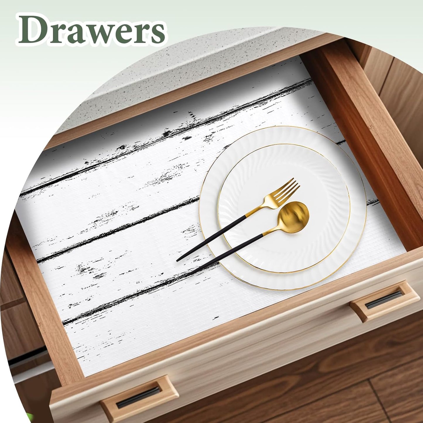 Shelf Liner for Kitchen Cabinets Non Adhesive Drawer Liner 17in x 20FT White Grain Non-Slip Thickened Shelf Liner Paper Strong Easy to Clean for Tool Box Refrigerator with Knife and Tape Measure