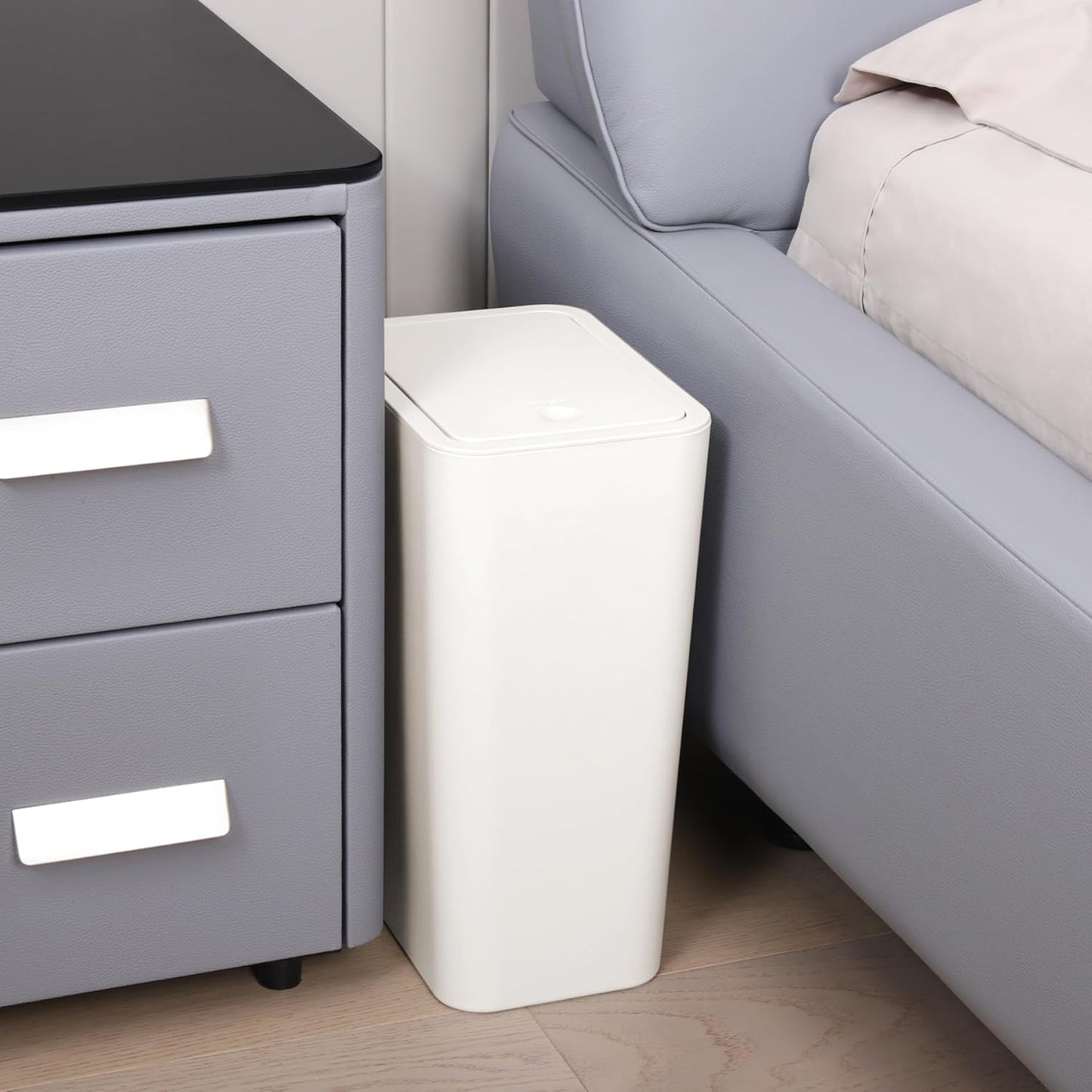 TIPGO Bathroom Trash Can with Lid, 10 Liter/ 2.6 Gallon Slim Garbage Can, Small Trash Bin Waste Basket with Pop-Up Lid for Kitchen, Bedroom, Living Room, Office (2 Pack, White)