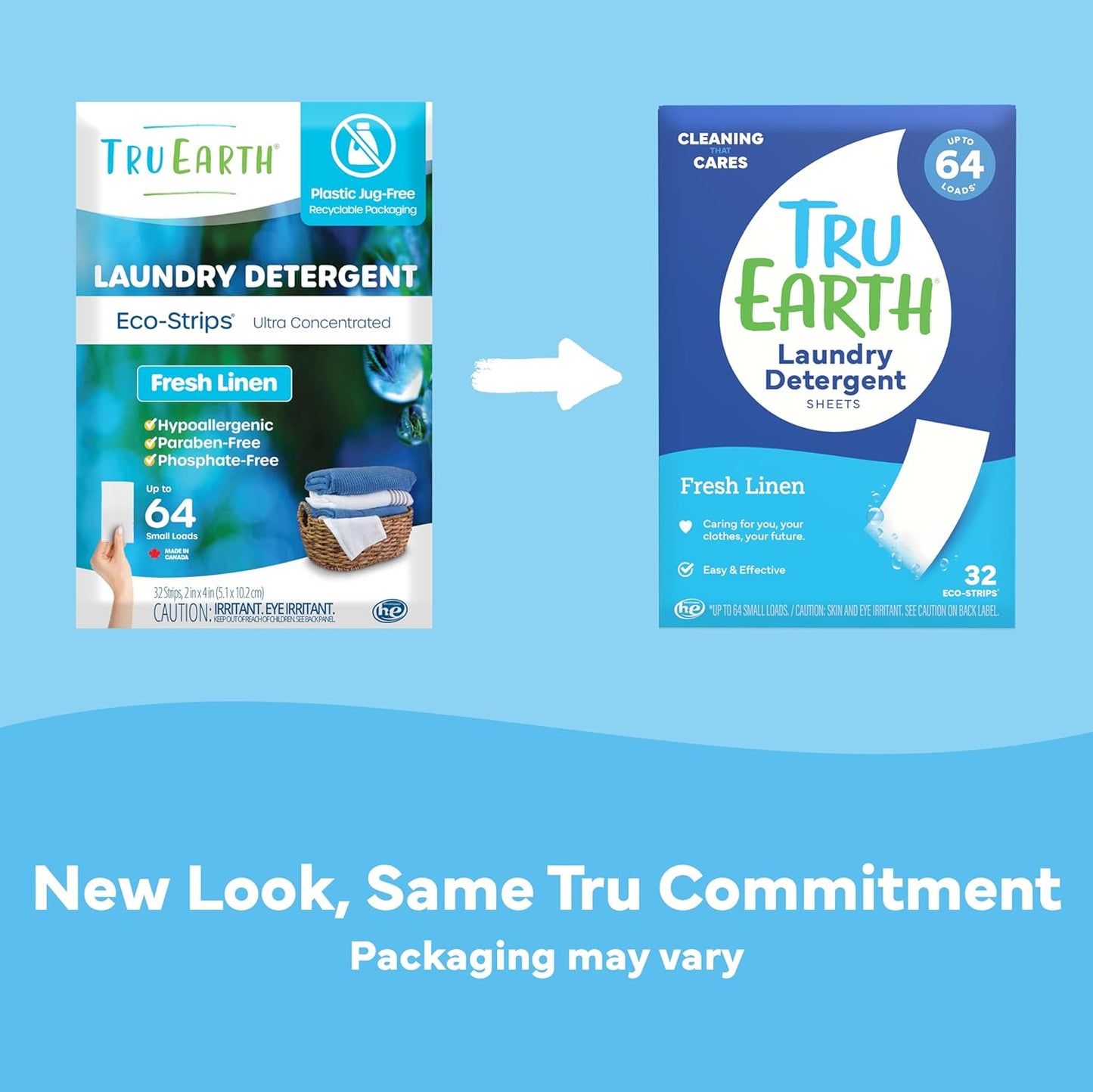 Tru Earth Compact Dry Laundry Detergent Sheets - Up to 64 Loads (32 Sheets) - Paraben-Free - Original Eco-Strip Liquidless Detergen - Fresh Linen | Packaging May Vary