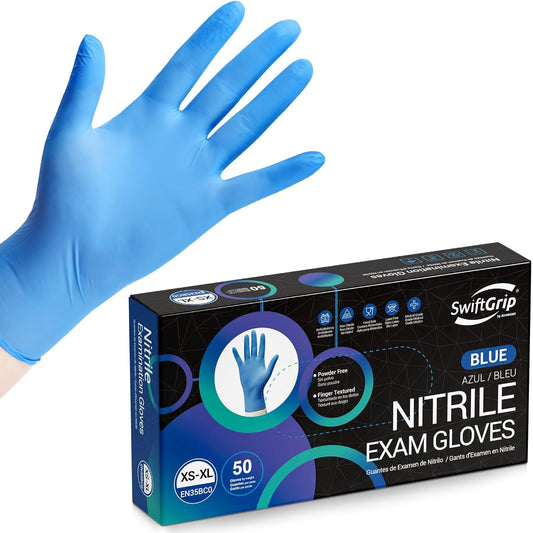 Disposable Nitrile Exam Gloves, Blue, Nitrile Gloves Disposable Latex Free, Medical Gloves, Cleaning Gloves, Food-Safe Rubber Gloves, Powder Free, Non-Sterile, 50-ct Box (XL)