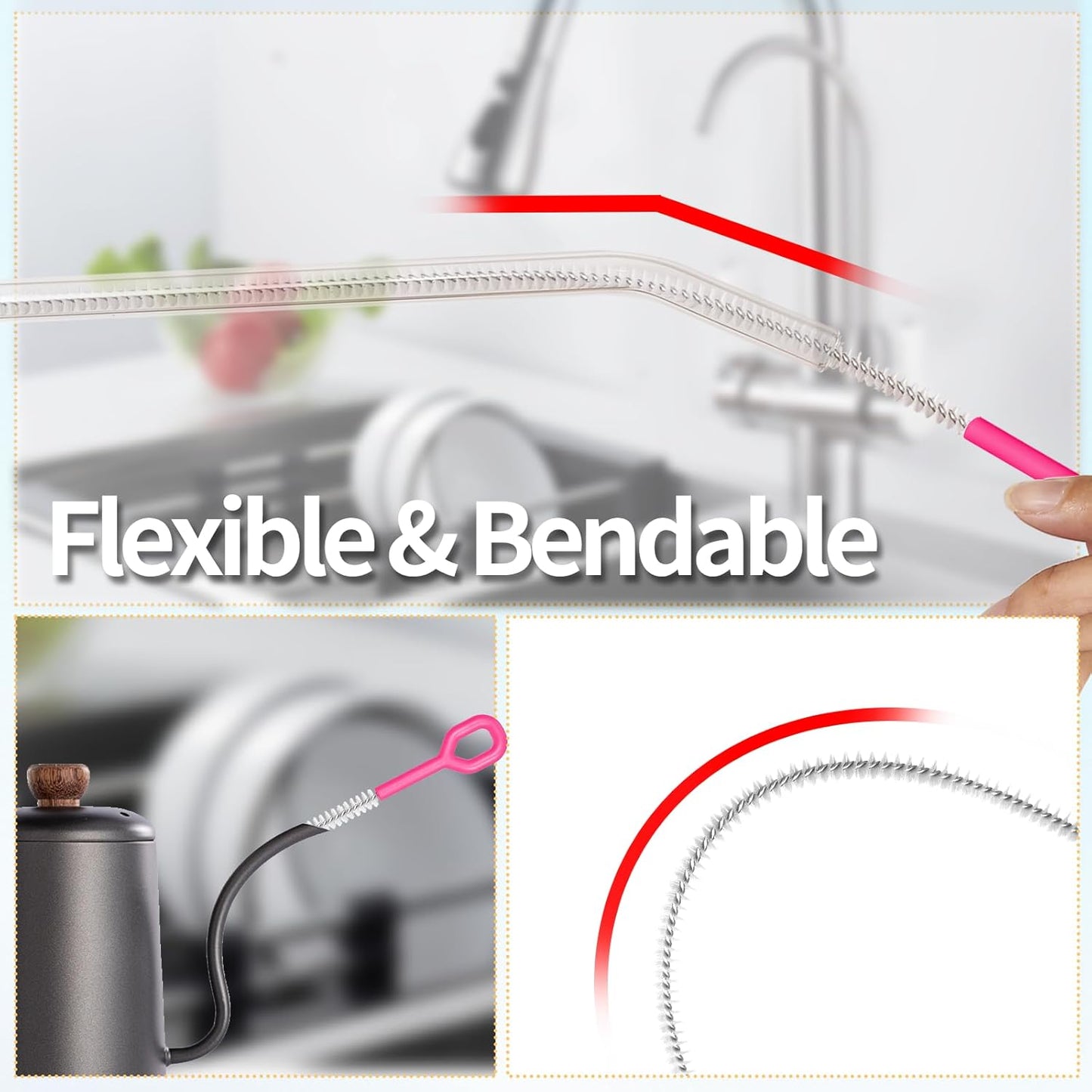 6 Pack Straw Cleaner Brush - 12.6" Extra Long Straw Cleaners Full Bristles Coverage with Different Sizes and Comfortable Handle for Reusable Drinking Straws,Bottle,Cup,Tube - 10mm Pink