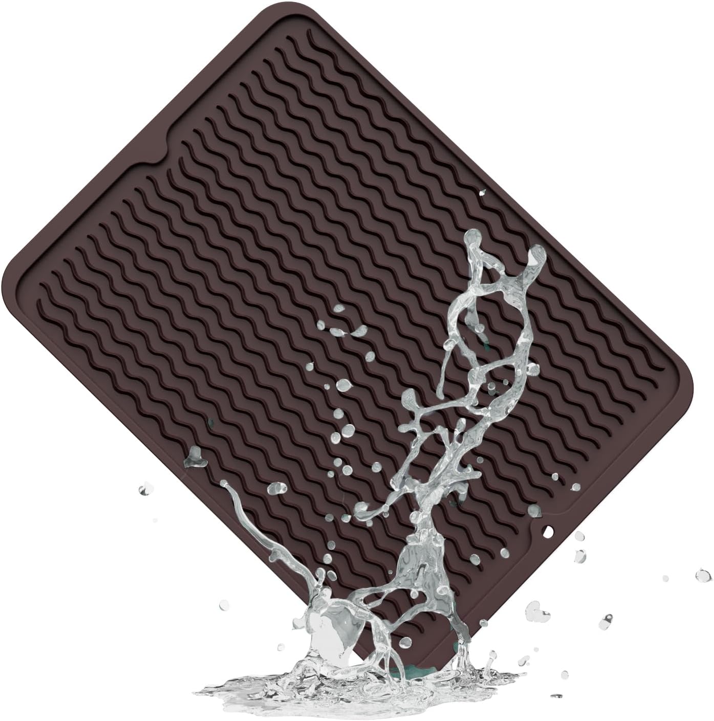 ZLR Silicone Dish Drying Mat for Kitchen Counter, Eco-Friendly Fast Dry Dish Mat, Easy Clean Multi Usage Drying Matt, Heat Resistant Trivet, 12" x 16" Large, Coffee