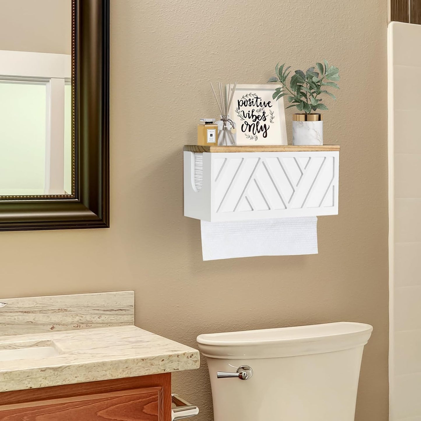 Paper Towel Dispenser Wall Mount, Paper Towel Holder Wall Mounted with Lid, Solid Wood Commercial C-Fold, Z-Fold, Trifold Hand Paper Towel Holder Dispenser Hand Towel Holder for Bathroom Kitchen Decor